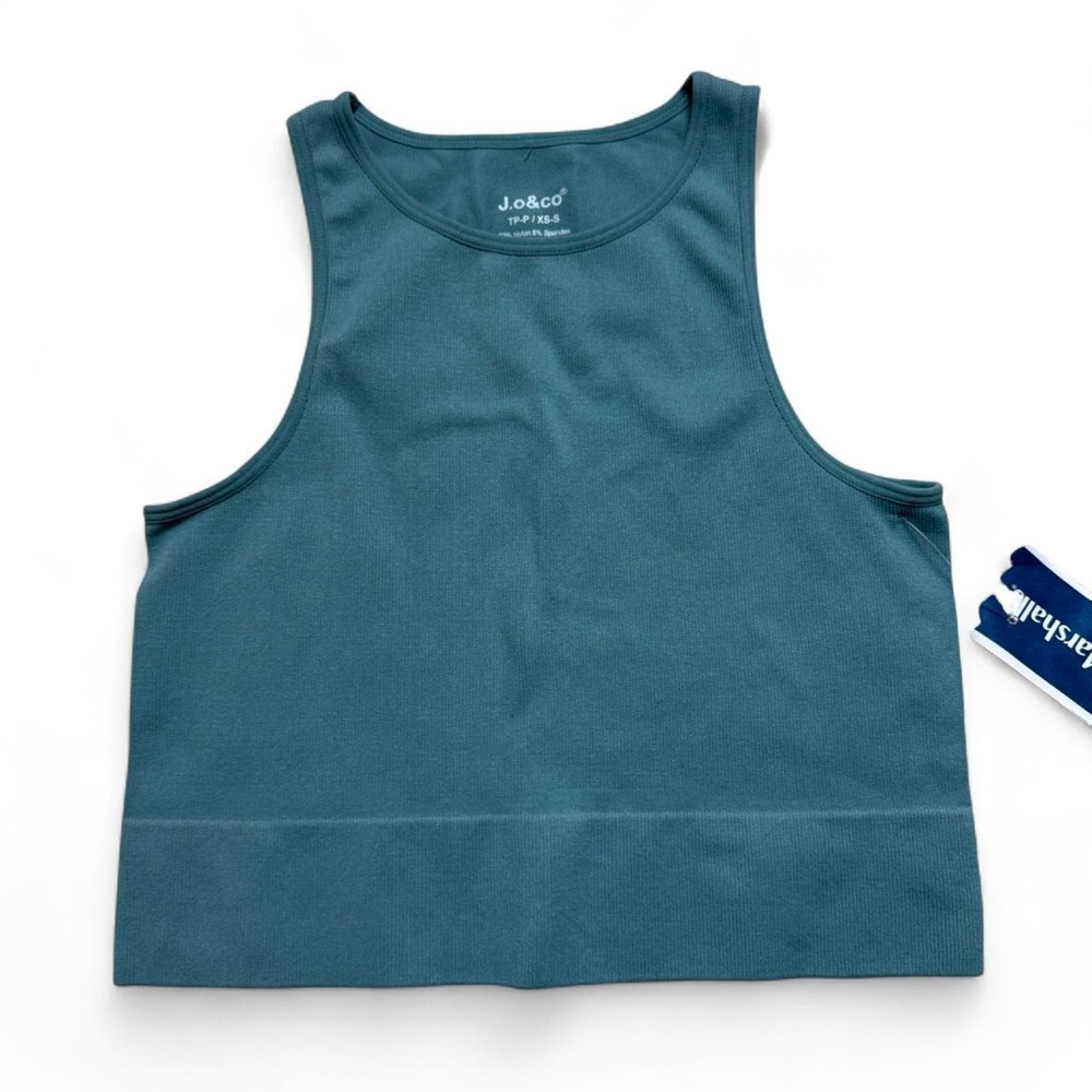 J.o & co Teal Blue Ribbed Cropped Athletic Tank Top Womens Size XS NWT